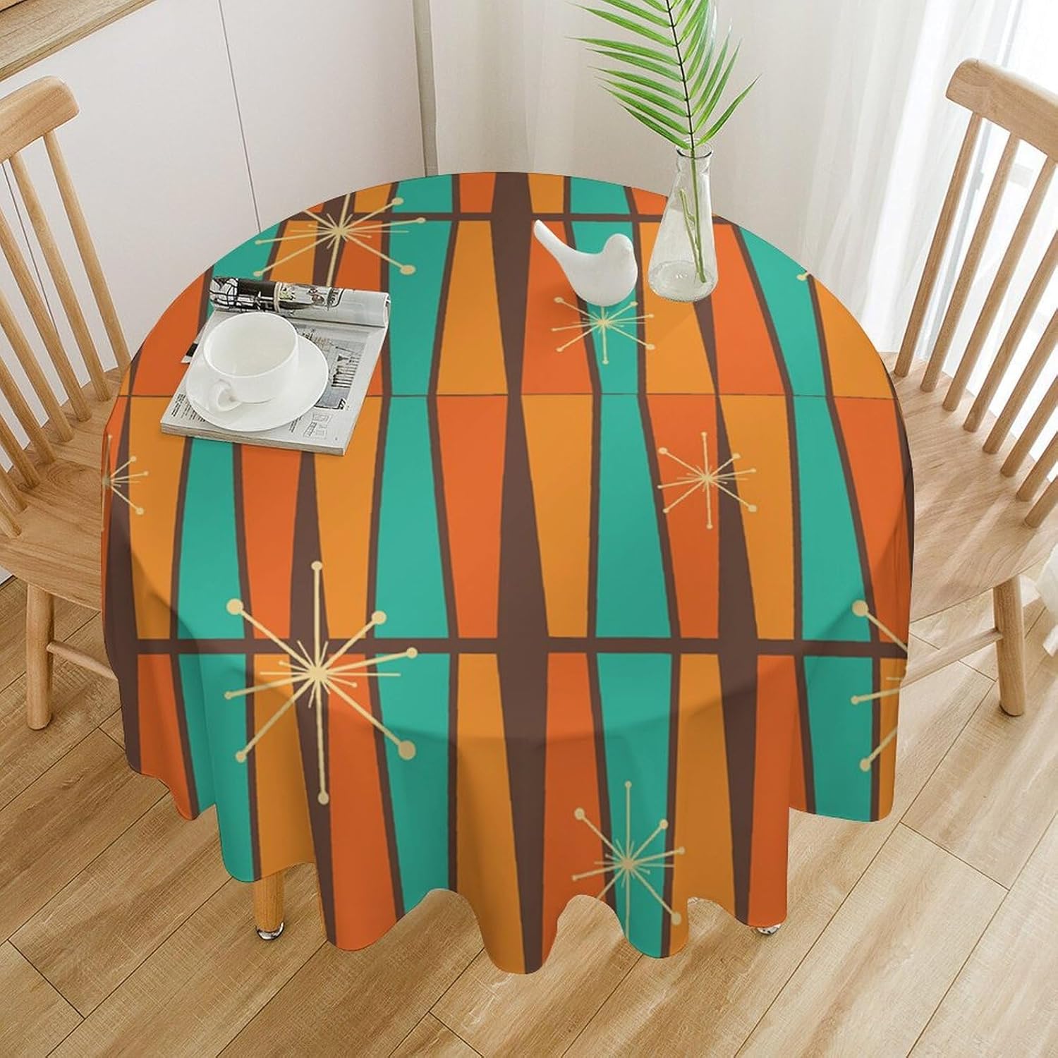 Century Textile & Sewing Supply Reviews - Taplak Meja Bundar Geometris Oranye Kuning