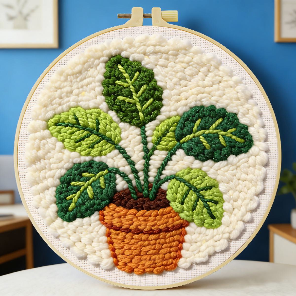 Sewing Textile Art - Set Kit Sulaman Jarum Punch Daun